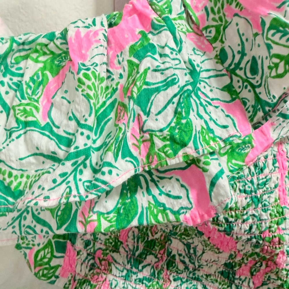Lilly Pulitzer Kasida Ruffle One Crop Top in Botanical Green Just Wing It - Picture 7 of 11
